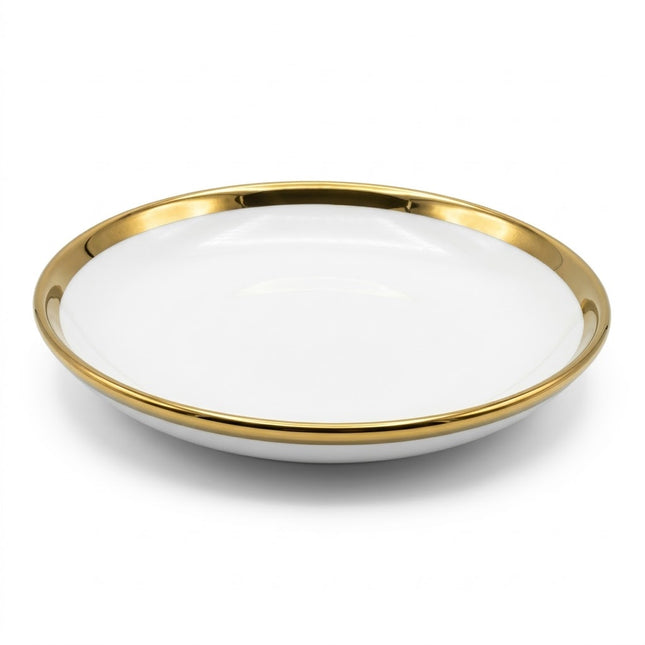 🏷 Prato fundo em cerâmica Ø15 cm – Elegante orla dourada