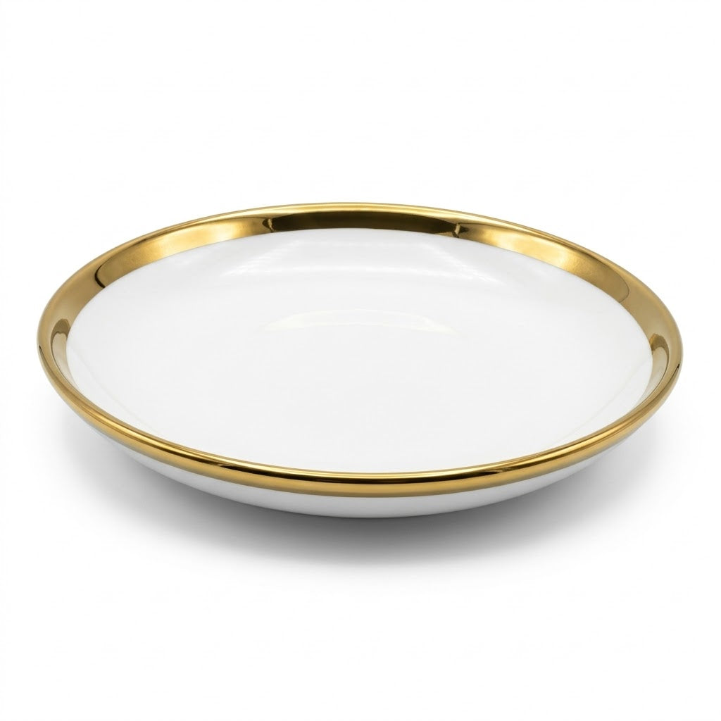 🏷 Plato Hondo de Cerámica Ø15 cm – Borde Dorado Elegante