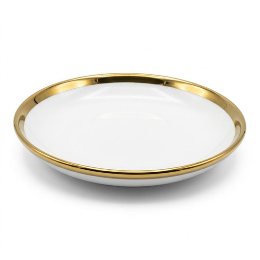 🏷 Prato fundo em cerâmica Ø15 cm – Elegante orla dourada