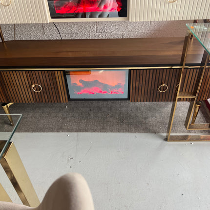 Mesa de TV con chimenea digital - MADERA