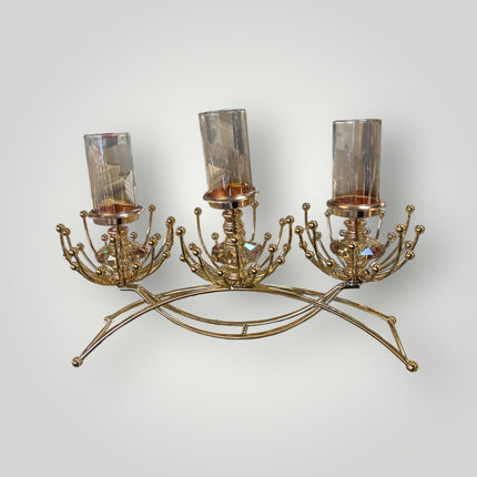 Candelabro Dorado de Cristal para 3 Velas – Centro de Mesa Elegante