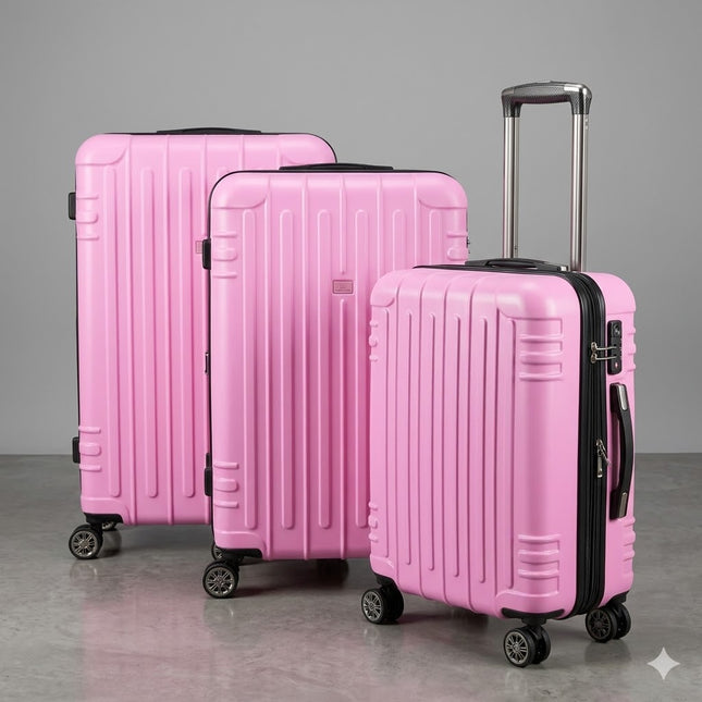 Set de Maletas Travel Pro 3 Piezas – Rosa Rígido con Ruedas 360°