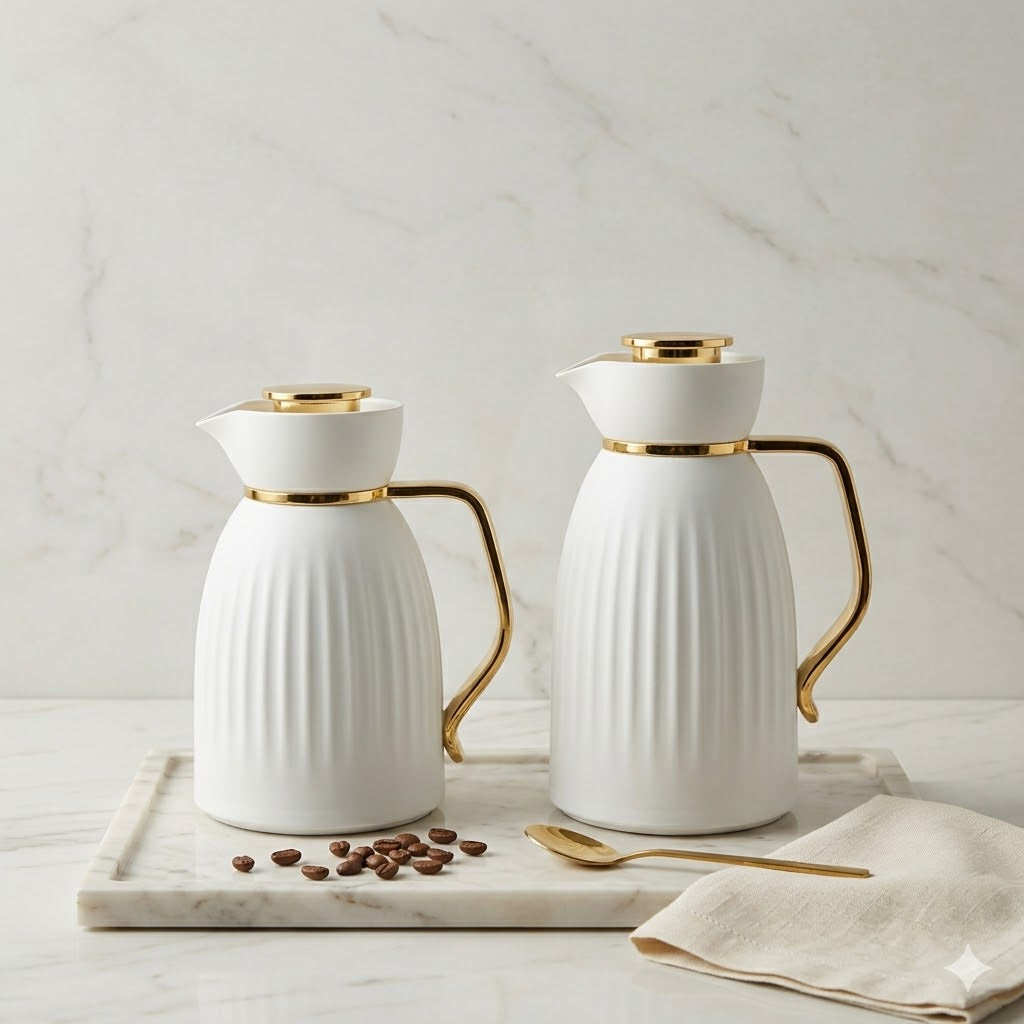 Set de 2 Termos Amina 1L + 0,6L con Asa Dorada - COLOR BLANCO