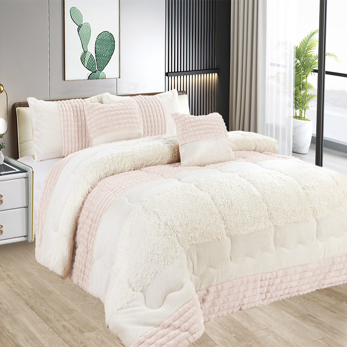 Edredón Acolchado con Borreguito – COLOR ROSA- Elegancia y Confort Absoluto