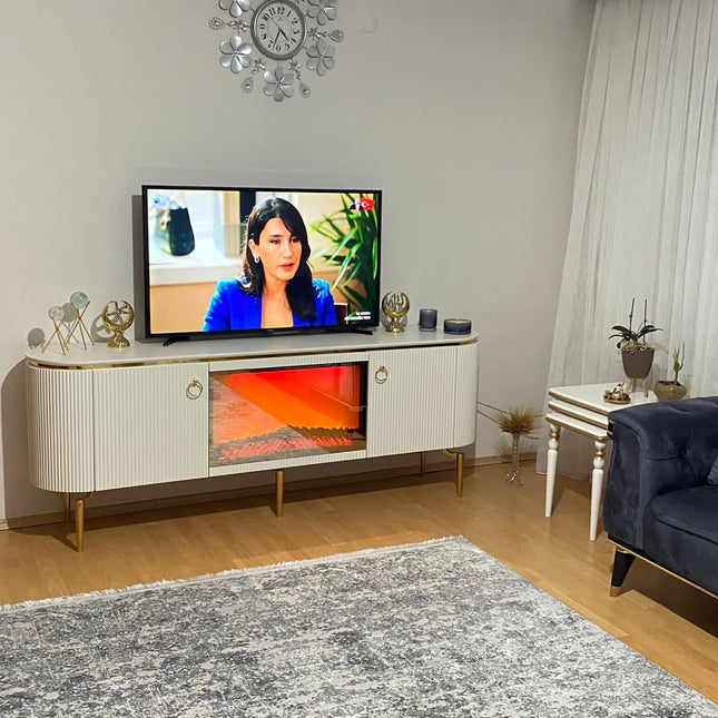 Mesa de TV com lareira digital - BRANCA COM TELA GRANDE