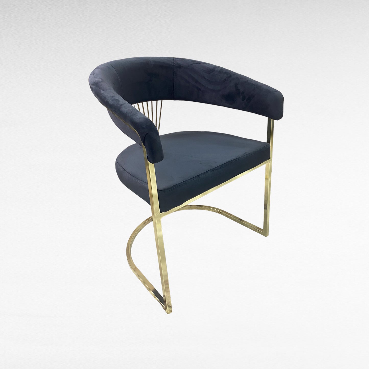 BABYFACE37 dark grey velvet dining chair with gold stainless steel legs