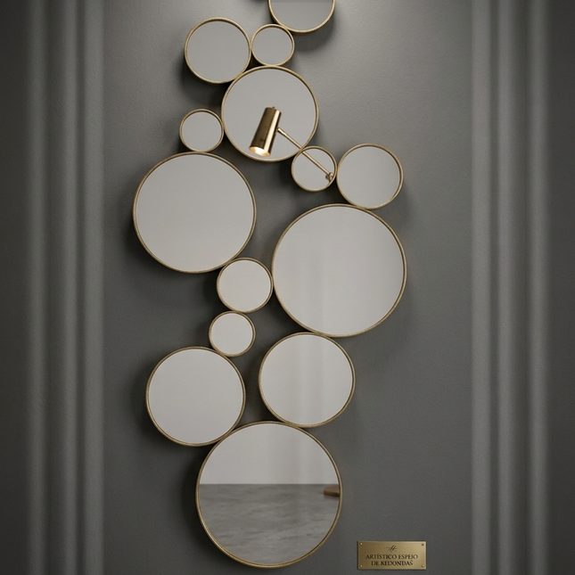 Espejo Decorativo Aura – Diseño Circular Múltiple con Marco Dorado