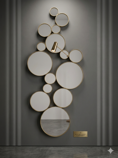 Espejo Decorativo Aura – Diseño Circular Múltiple con Marco Dorado