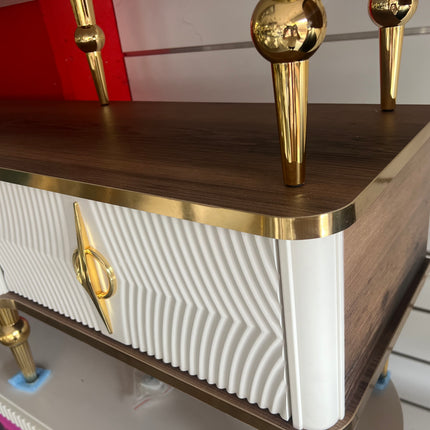 Mesa de TV con chimenea digital - BLANCO CON DETALLES DORADOS