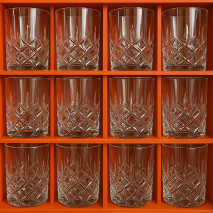 Juego de 12 Vasos de Té de Cristal Tallado – Diseño Clásico