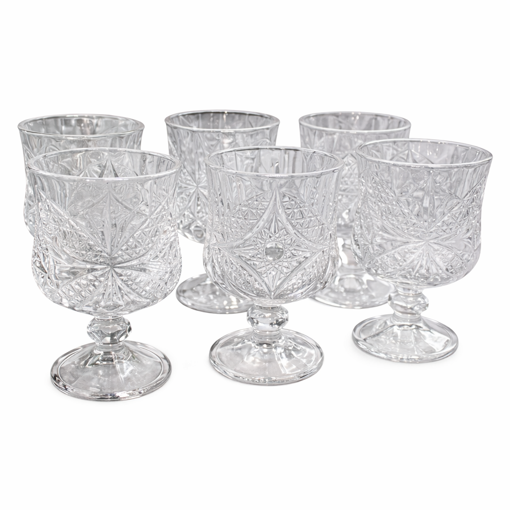 Set de 6 Copas de Cristal Tallado – Estilo Vintage