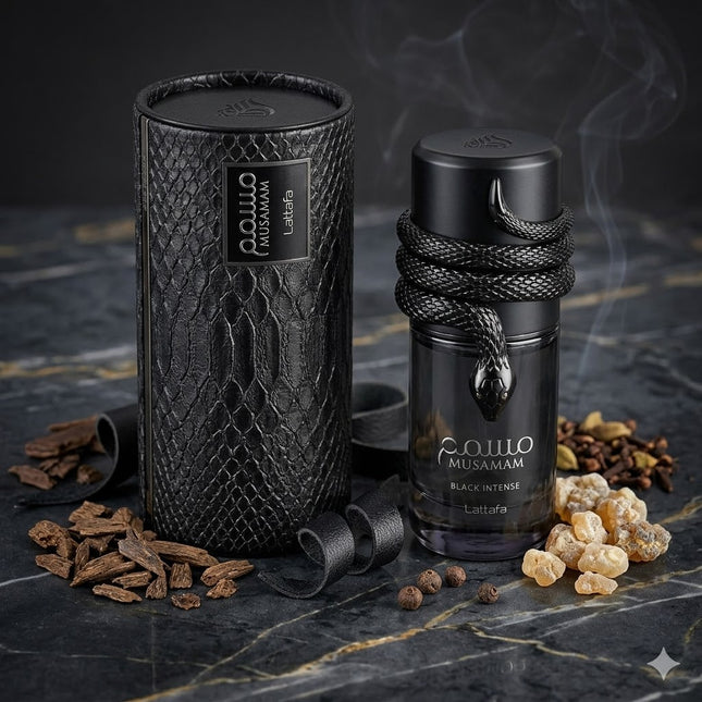 Musamam Black Intense de Lattafa Eau de Parfum 100 ml – Intensidade elegante, amadeirada e viciante