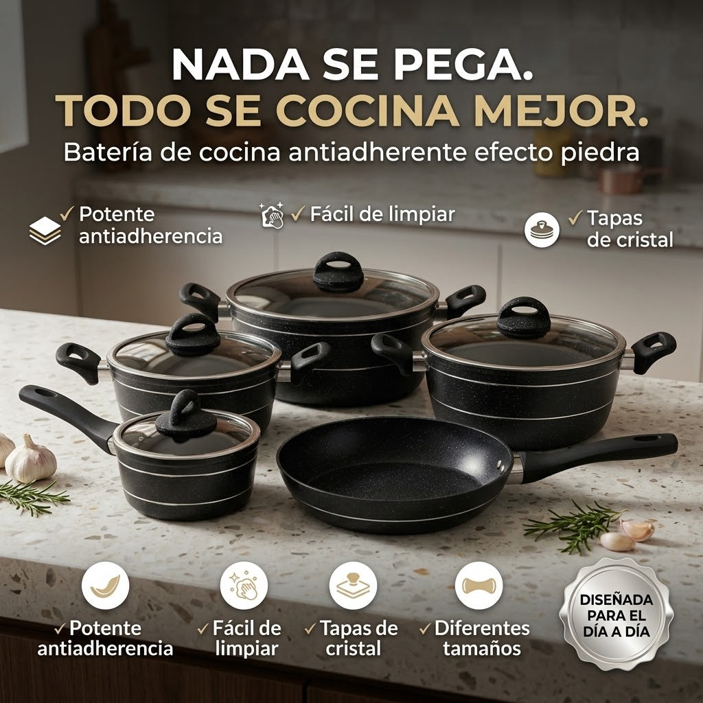 Batería de Cocina de 9 Piezas de Aluminio Forjado – Antiadherente Cerámico sin PFAS y Apta para Inducción