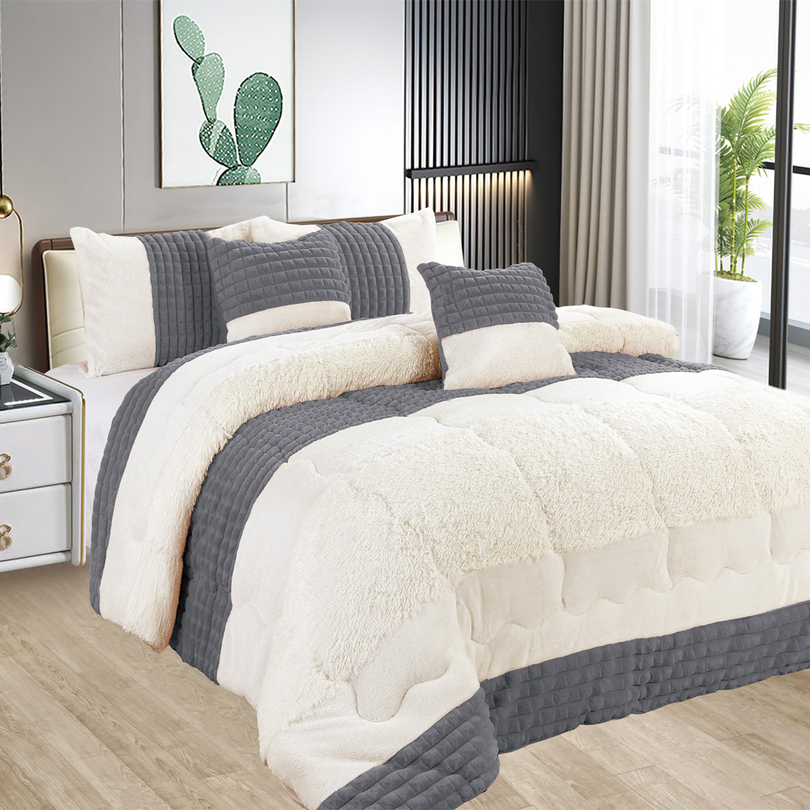 Edredón Acolchado con Borreguito – COLOR GRIS- Elegancia y Confort Absoluto