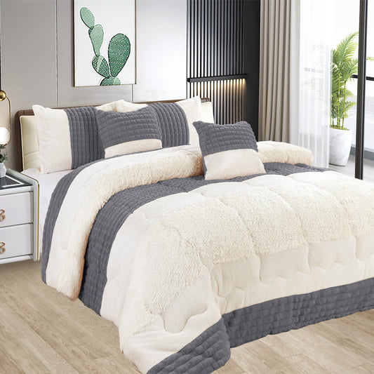 Edredón Acolchado con Borreguito – COLOR GRIS- Elegancia y Confort Absoluto