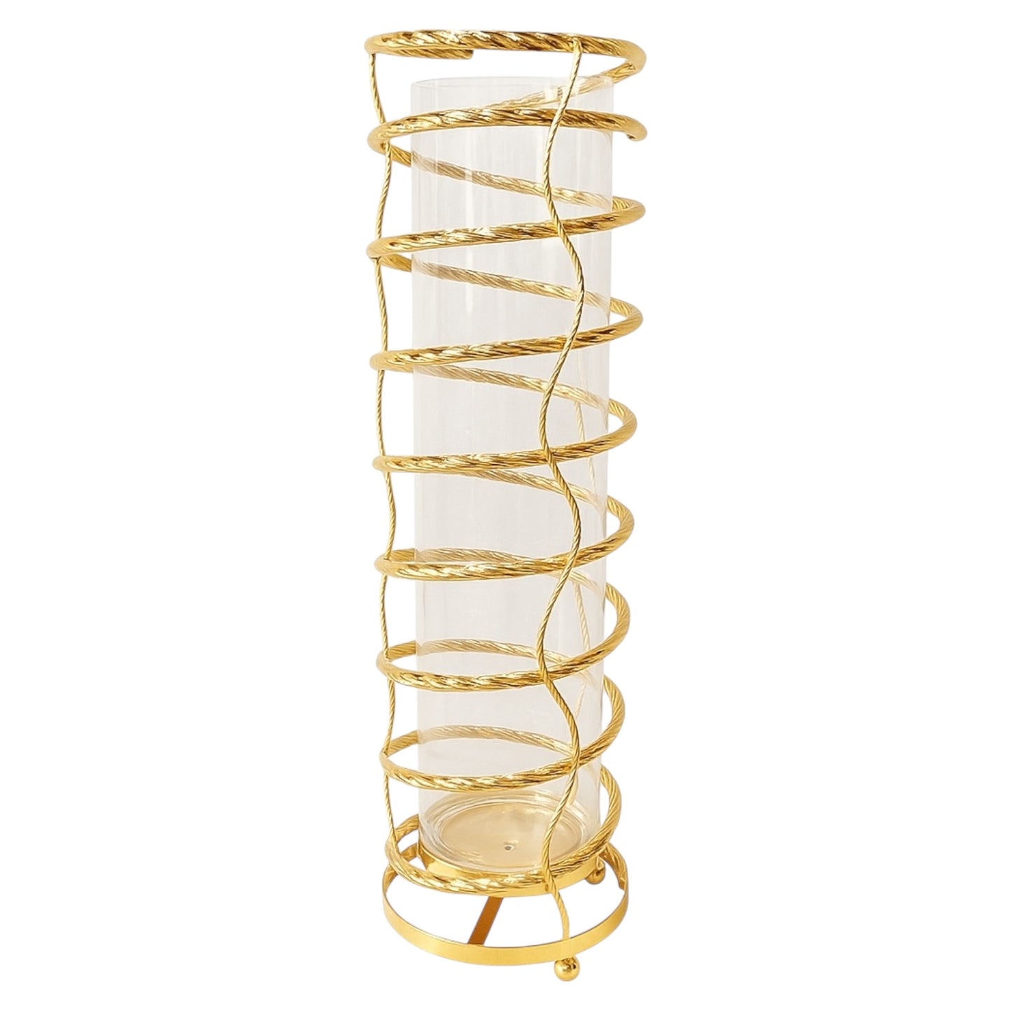 Torre de vidro vertical decorativa com suporte dourado (média)