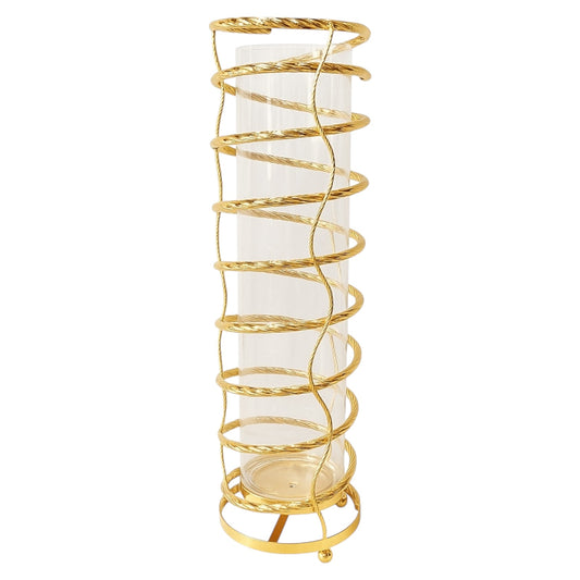 Torre de vidro vertical decorativa com suporte dourado (média)
