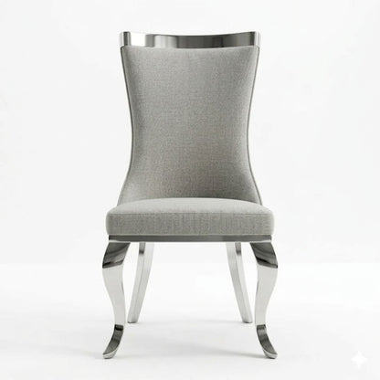 ✨ Silla MODELO NEFERTARI tapizada gris con acabado plateado– Elegancia moderna para tu hogar ✨