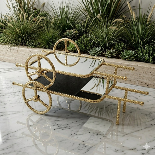 ✨ Carrinho decorativo dourado com espelho e rodas ✨
