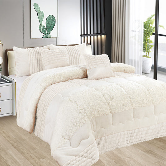 Edredón Acolchado con Borreguito – COLOR BEIGE- Elegancia y Confort Absoluto