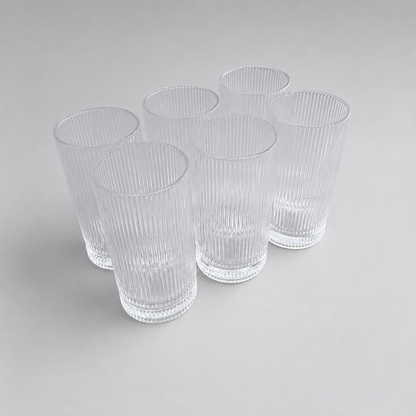 Set de 6 Vasos Altos Transparentes con Diseño Estriado