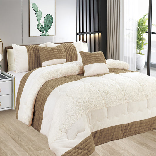 Edredón Acolchado con Borreguito – COLOR CAFÉ- Elegancia y Confort Absoluto