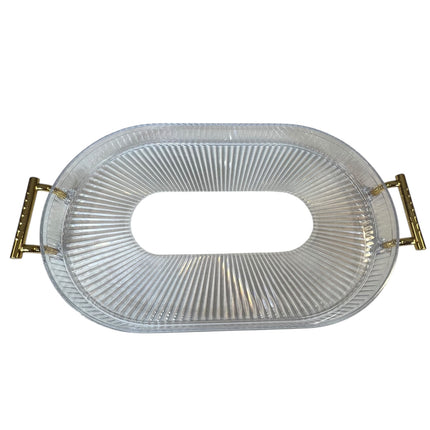 🟠 Bandeja oval grande com alças douradas – Funcionalidade e estilo em um só – Plástico transparente
