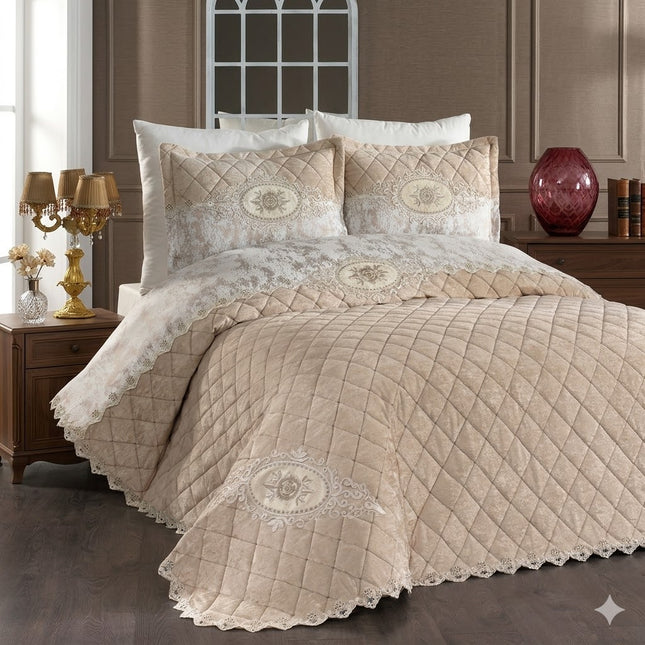 Conjunto de cama de luxo Marianna – colcha acolchoada com renda