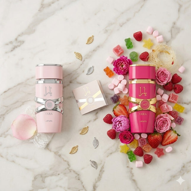 💞 Yara Crush + Yara Pink Pack – Lattafa (2x100 ml) · Perfumes árabes doces, frutados e elegantes para mulher