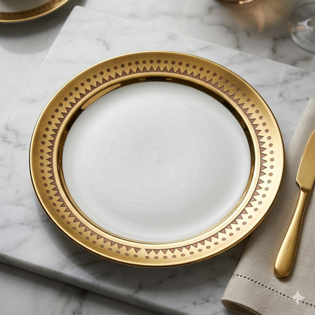 Plato de Presentación Dorado con Borde Geométrico - 10" (25,4 cm)