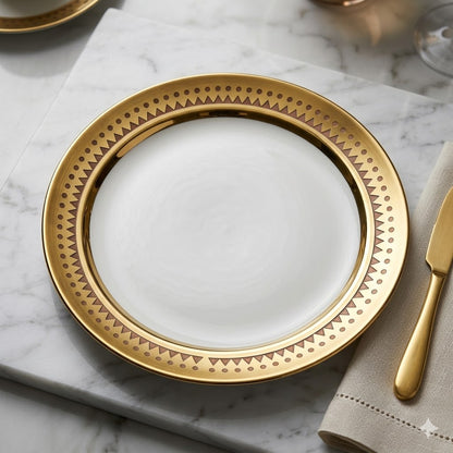 Plato de Presentación Dorado con Borde Geométrico - 10" (25,4 cm)