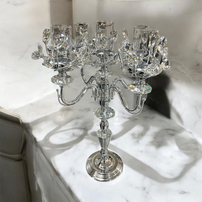 Lustre prateado em cristal e metal com 5 braços — Estilo elegante e moderno