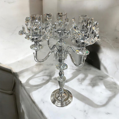 Gran candelabro de cristal con múltiples brazos (plateado)