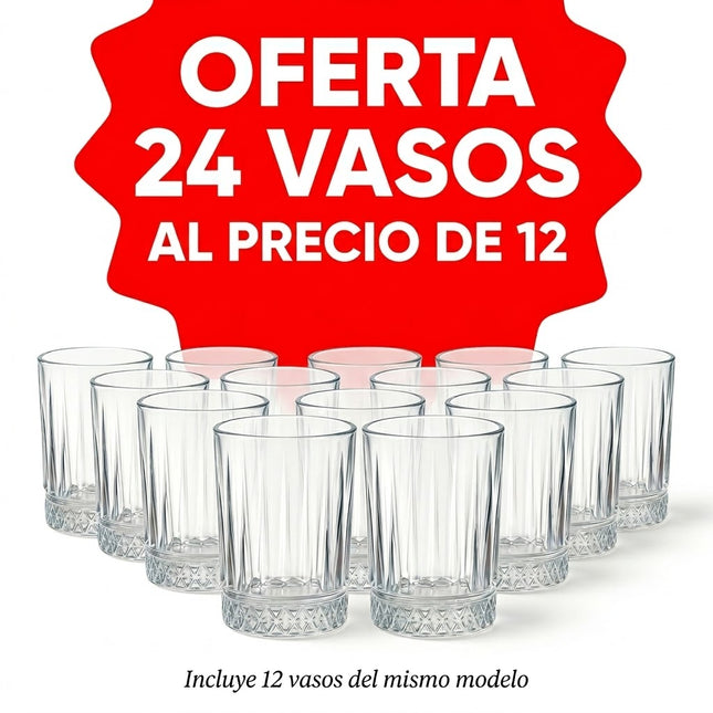 Pack of 12 Crystal Glasses | Classic Cut Design | Durable Glasses for Water, Tea and Soft Drinks