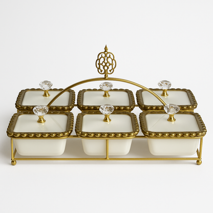 🍯 Set de Condimenteros de 6 Piezas con Bandeja Dorada — Elegancia y Funcionalidad en tu Mesa ✨