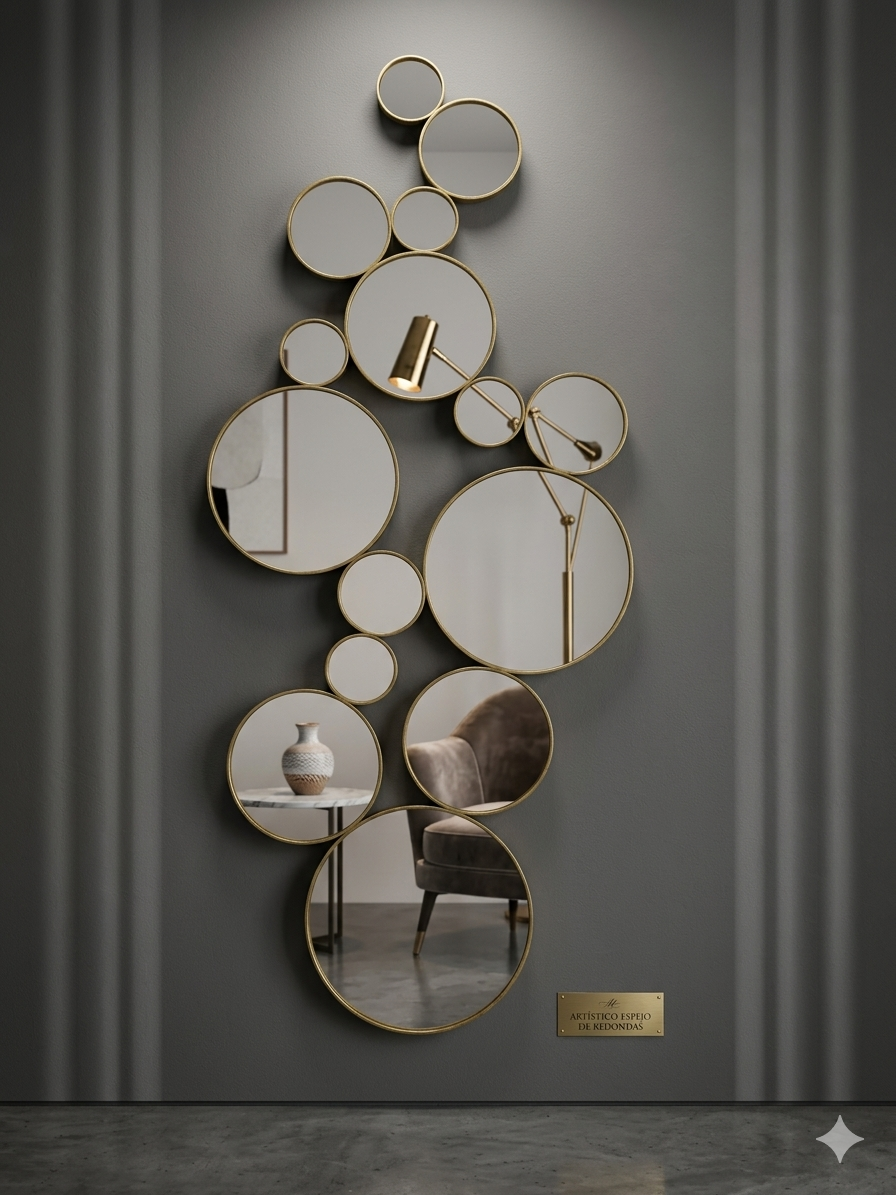 Espejo Decorativo Aura – Diseño Circular Múltiple con Marco Dorado