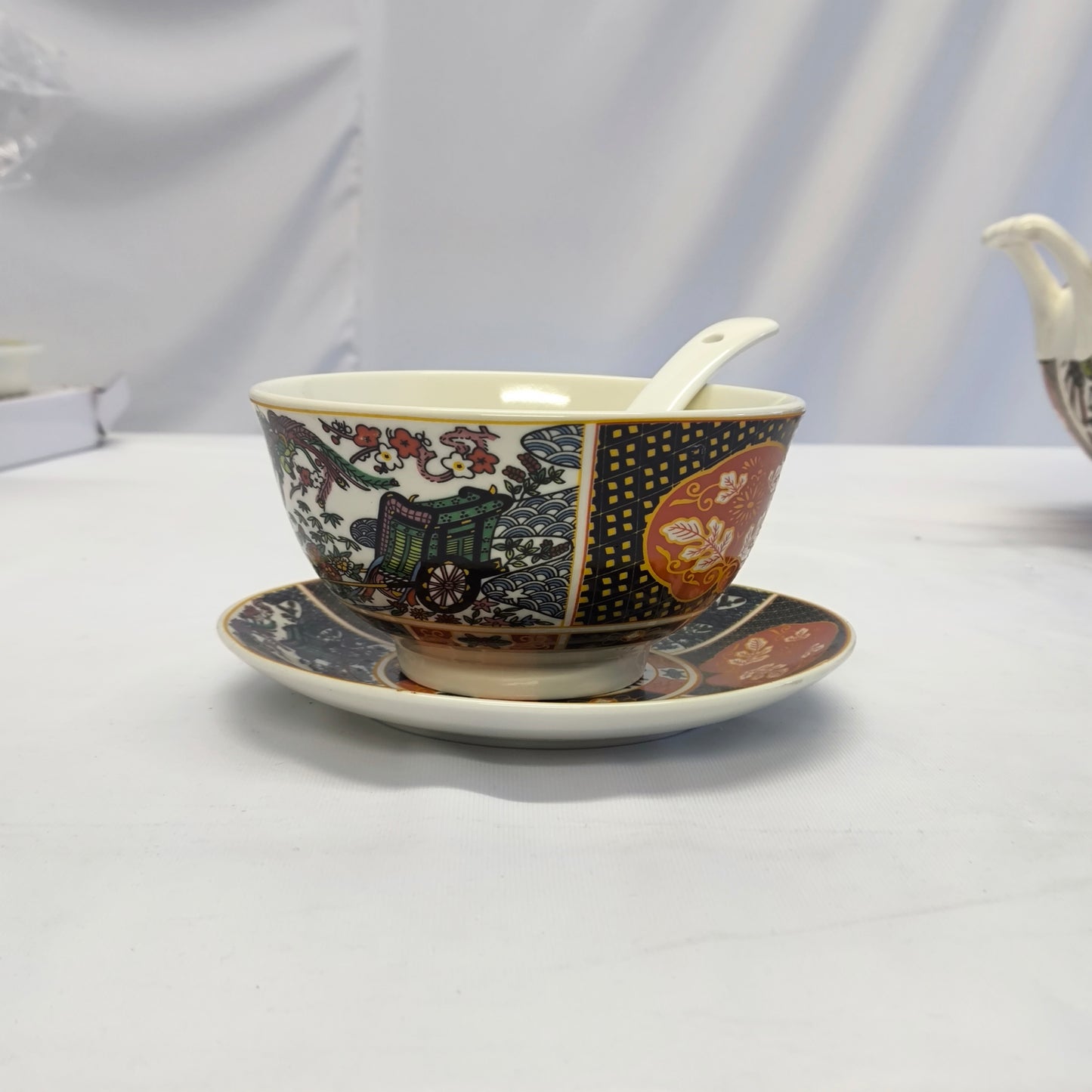 Juego de Sopa Oriental  – Tazón Grande con 6 Bowls, Platos y Cucharas (Diseño Tradicional Asiático)