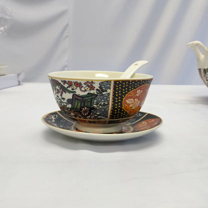 Juego de Sopa Oriental  – Tazón Grande con 6 Bowls, Platos y Cucharas (Diseño Tradicional Asiático)