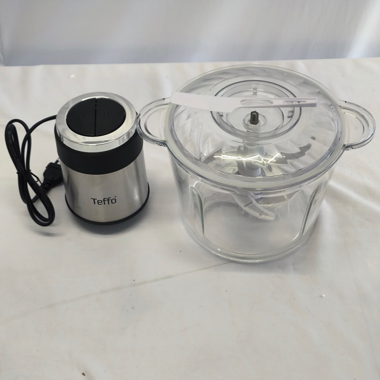 Picadora Eléctrica de Alimentos Teffo – Tazón de Vidrio, Doble Cuchilla y Motor de Alta Potencia