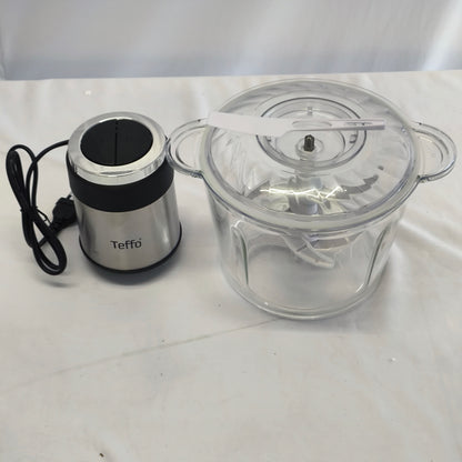 Picadora Eléctrica de Alimentos Teffo – Tazón de Vidrio, Doble Cuchilla y Motor de Alta Potencia