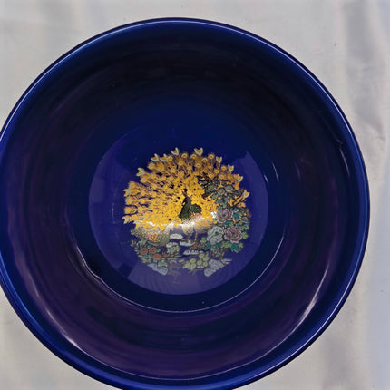 Royal Blue Soup Tureen Set with 6 Bowls and Spoons – Gold Peacock Details