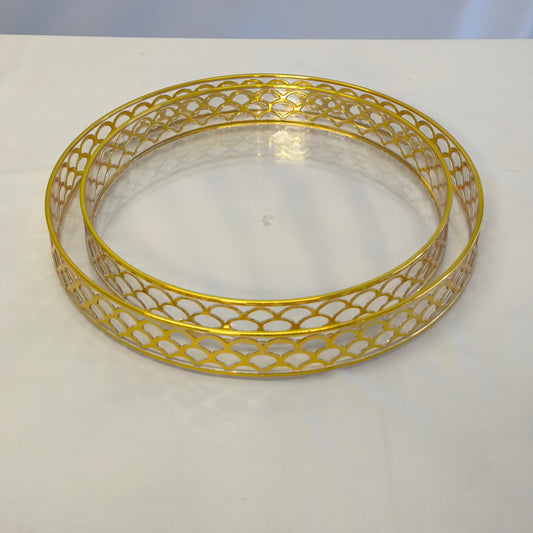 Set de 2 Charolas Decorativas Redondas en Dorado – Bandejas Elegantes para Mesa y Decoración