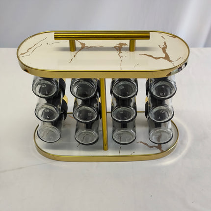 Deluxe Spice Organizer for 12 Jars – White Marble &amp; Gold Design