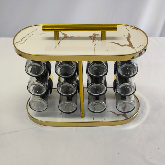 Deluxe Spice Organizer for 12 Jars – White Marble &amp; Gold Design