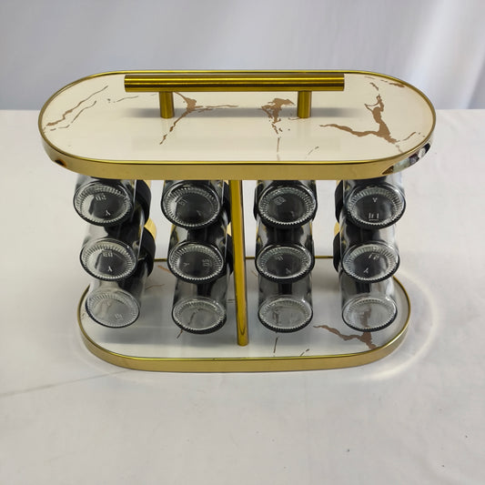 Organizador de Especias Deluxe 12 Frascos – Diseño Blanco Mármol & Dorado