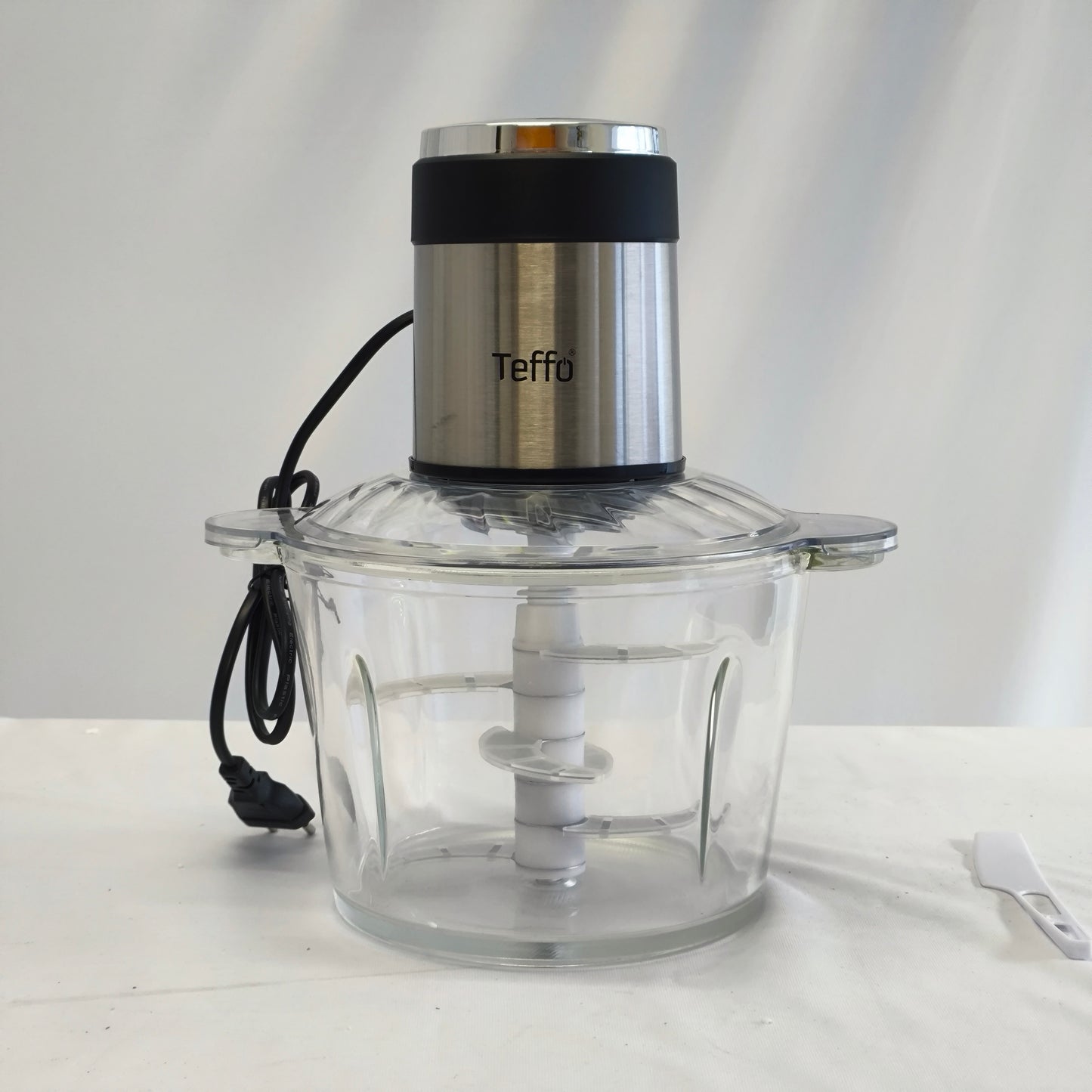 Picadora Eléctrica de Alimentos Teffo – Tazón de Vidrio, Doble Cuchilla y Motor de Alta Potencia