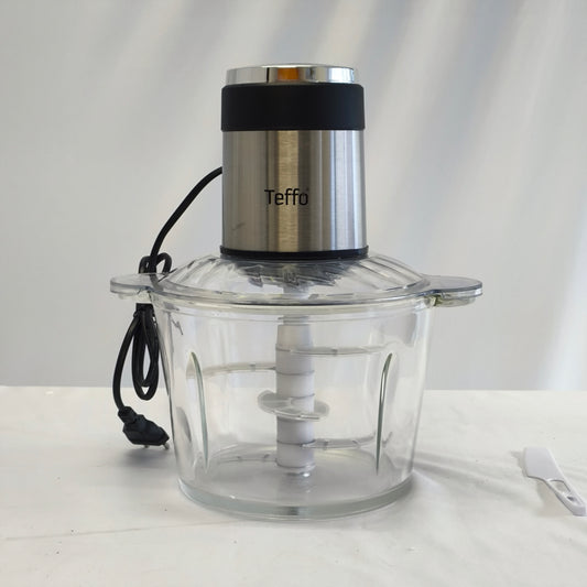 Picadora Eléctrica de Alimentos Teffo – Tazón de Vidrio, Doble Cuchilla y Motor de Alta Potencia
