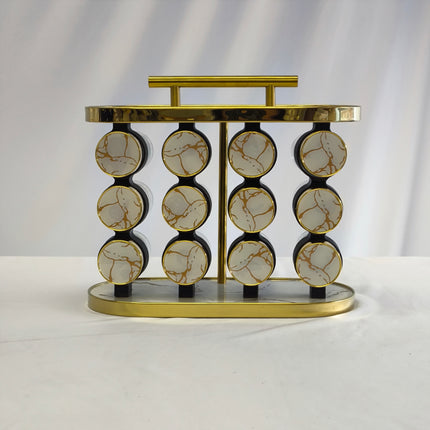 Deluxe Spice Organizer for 12 Jars – White Marble &amp; Gold Design