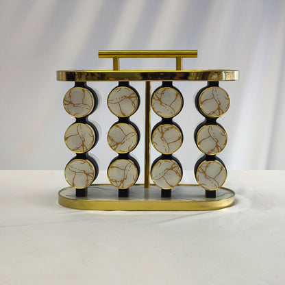 Organizador de Especias Deluxe 12 Frascos – Diseño Blanco Mármol & Dorado