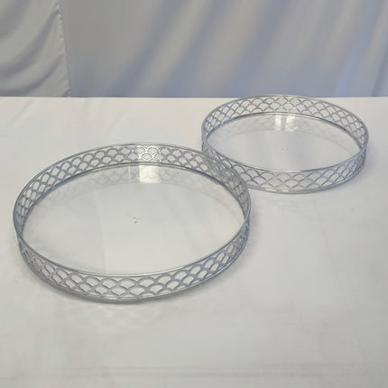 Conjunto de 2 Tabuleiros Decorativos Prateados – Elegantes Tabuleiros Redondos para Mesa e Decoração